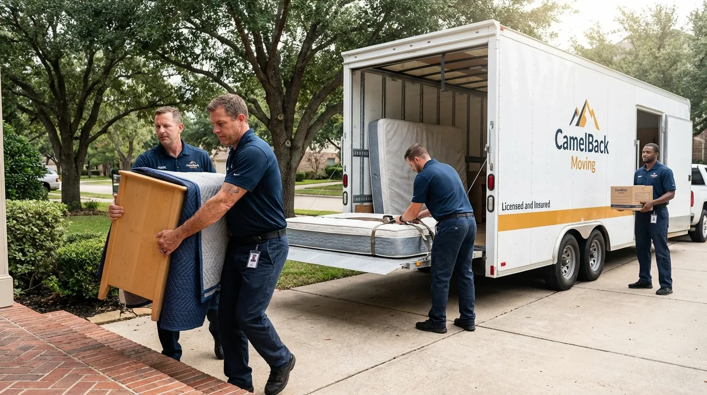 Crew loading residential truck for cross-state move from Great Neck, NY
