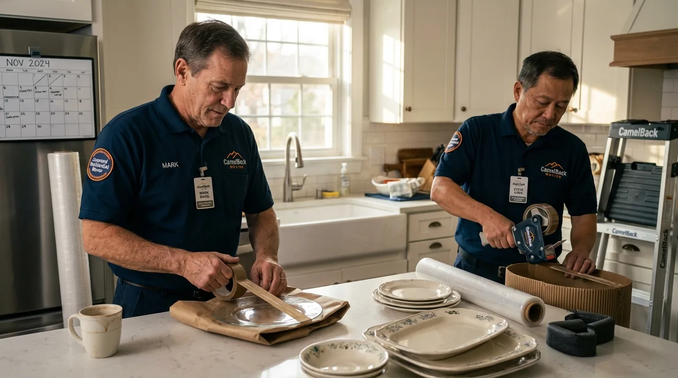 Professional crew packing kitchen dishware in Great Neck, NY